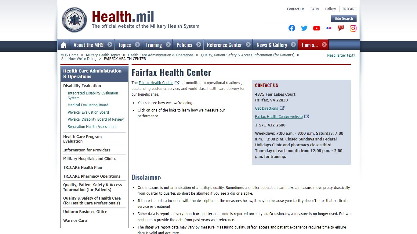Fairfax Health Center | Health.mil - Military Health System